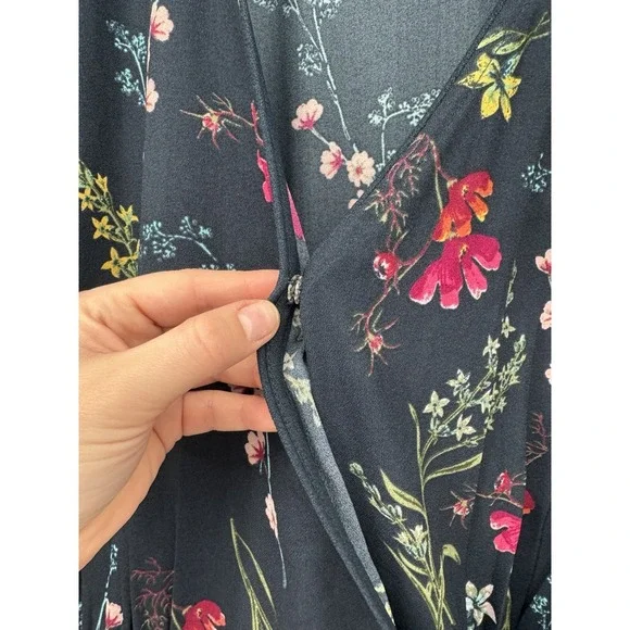 TIME & TRU Blue Dress floral Print Wrap Around tie waist thick fabric Fairy - Picture 3 of 11